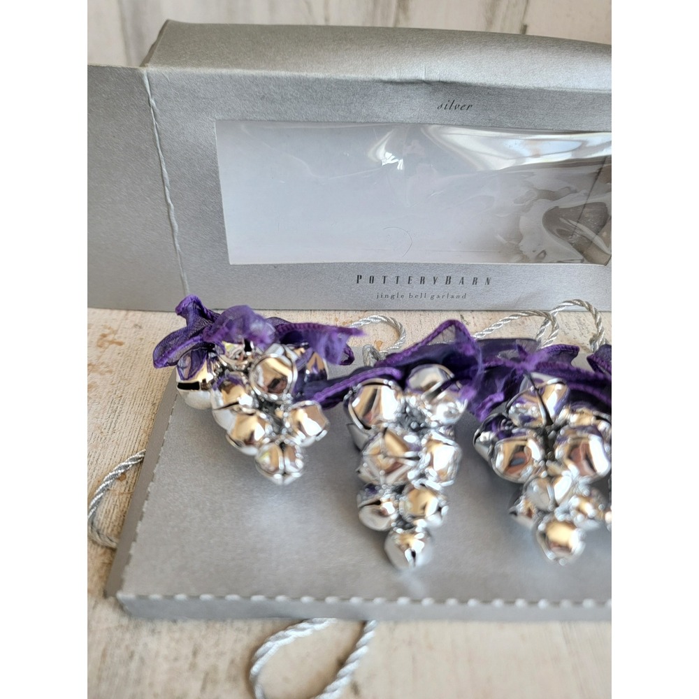 Pottery Barn mini jingle bell silver grapevine RARE Xmas ornament set